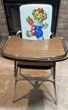 Vintage Cosco-Style Folding High Chair w/ Tray   Retro Bear Clown Vinyl Seat