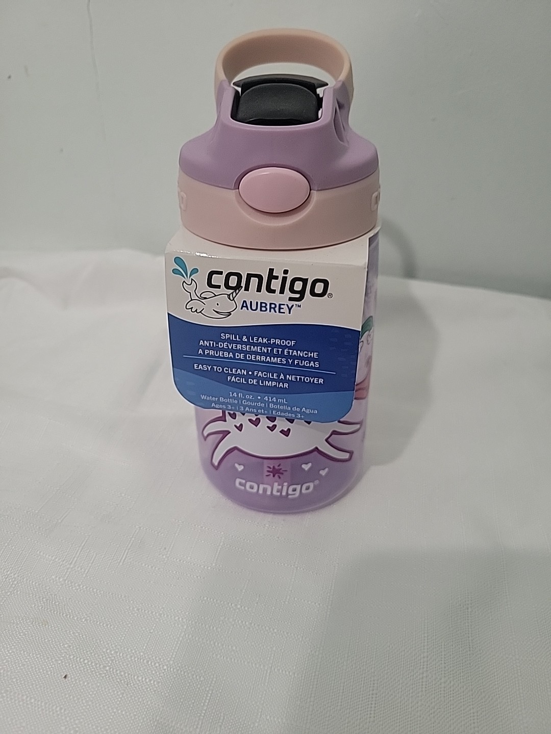 Contigo Kids Audrey Unicorn AutoSpout Straw Water Bottle with Easy-Clean 14 Oz