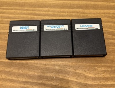 Commodore 64 C64 Cartridges Magic Desk I, Soccer, LeMans Vintage Lot of 3