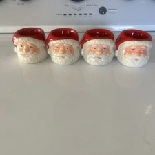Set Of 4 2” Ceramic Santa Claus Face Round Air Plant Planter tea light holders