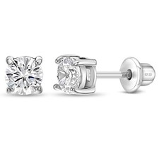 925 Sterling Silver Girl's 4mm Cubic Zirconia Stud Screw Back Earrings, Young...