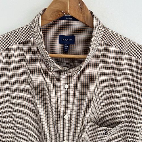 GANT Shirt Size 2XL XXL Mens Orange Check Cotton Long Sleeve Button Down - Picture 2 of 9