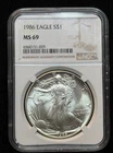 NGC MS69 1986 Uncirculated American Silver Eagle One Dollar S$1 Coin - 029