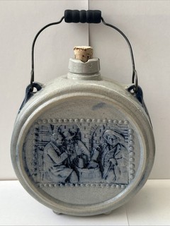 WHITE’S UTICA STONEWARE SALT GLAZE CANTEEN WHITE ELEPHANT SALOON w/ CORK