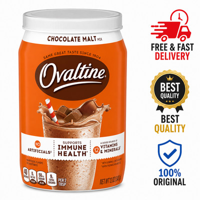 Ovaltine Chocolate Malt Powder Drink Mix 12 oz Hot & Cold Milk Mix