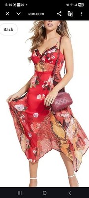 NWT SIZE 6 GUESS PAMELIA HANDKERCHIEF MIXED PRINT DRESS RED