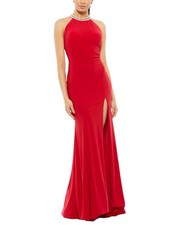 Mac Duggal Beaded Halter Jersey Gown Women's Red 10
