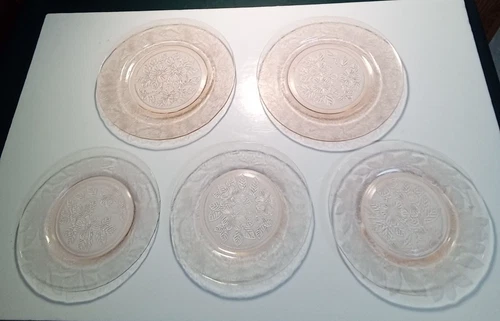 Macbeth Evans Pink Dogwood Depression Glass 8" Salad Plates 9-1/4" Dinner Plates