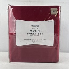 Satin 100 Polyester 15 Inches Deep Queen Red Sheet Set NEW In Package