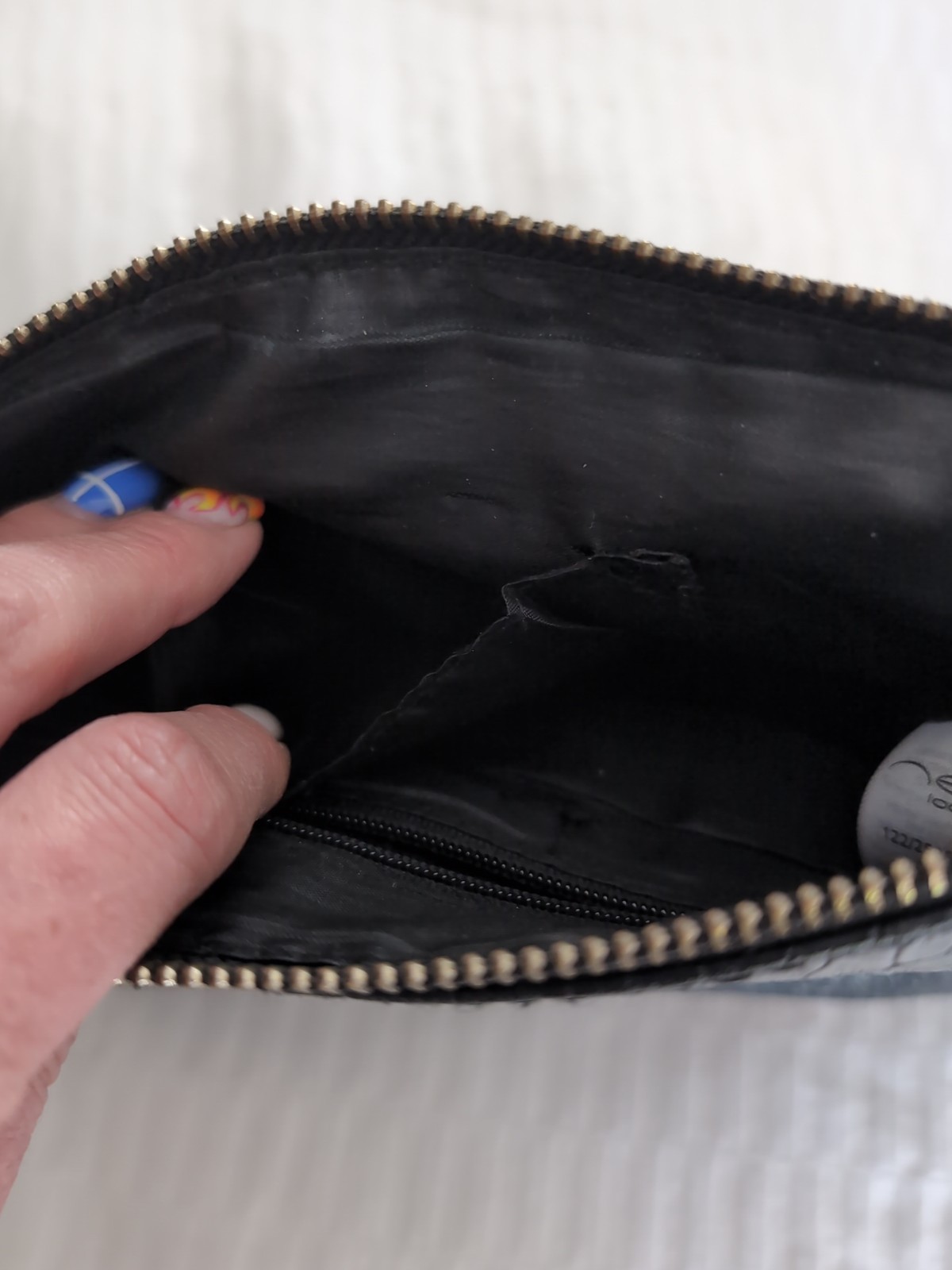 Black Clutch bag, Reptile Texture - Gold Zips & Tassels image 7