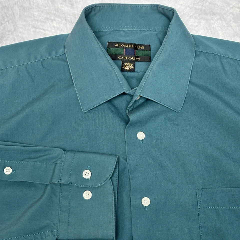 Camisa de vestir Alexander Julian Colores para hombre L verde azulado manga larga abotonada 16-16,5 Foto 2 de 4