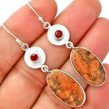 Natural Poppy Jasper & Garnet 925 Sterling Silver Earrings Jewelry E-1081