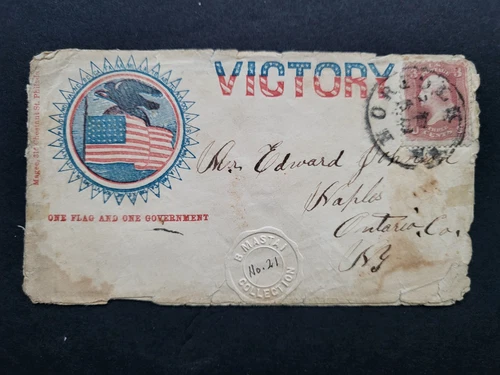 civil war postal stamp cover VICTORY One flag and One Government Norfolk Va. CDS