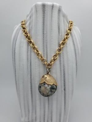 Jasper Pendant Necklace Gold Tone Natural women's Statement