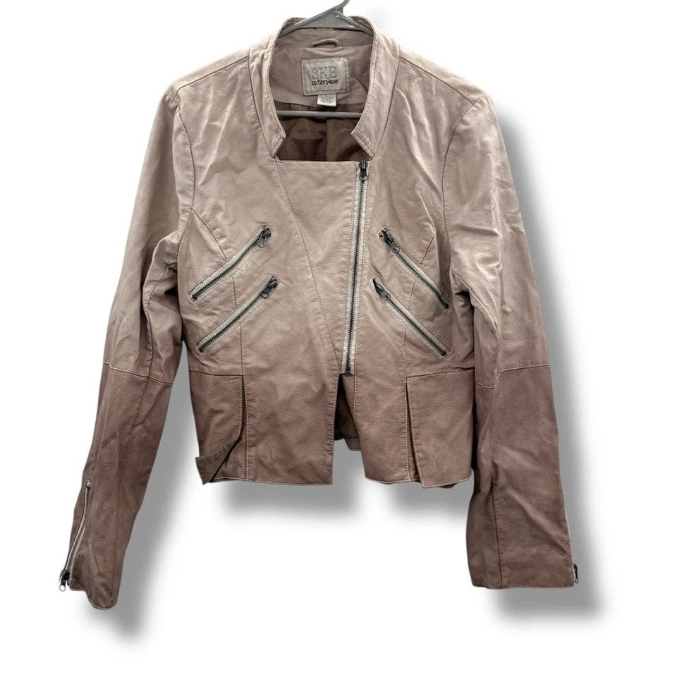 Chaqueta de cuero sintético BKE Moto para mujer talla grande cremallera recortada ombre estilo callejero Foto 3 de 4