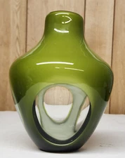 Czech 1960's Glass Olive Green Teardrop Bubble Vase MCM Art Studio Glass