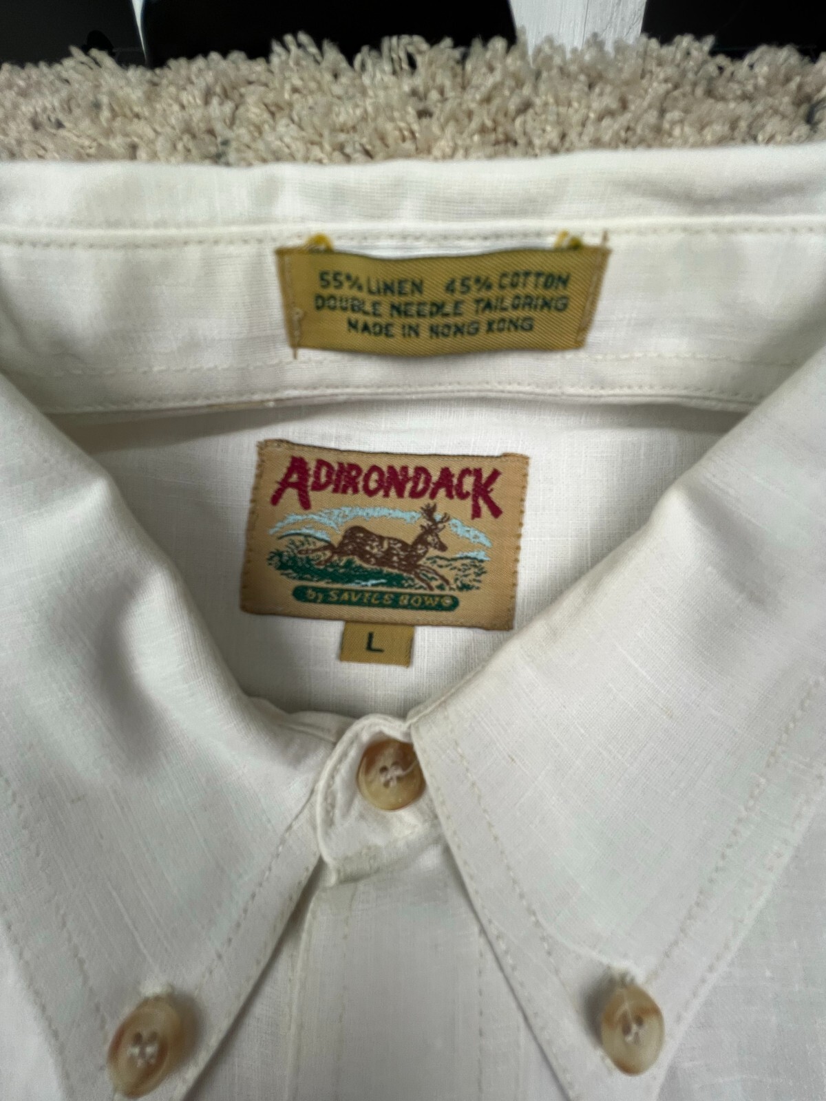 Camicia Adirondack con bottoni uomo grande MISTO LINO tinta unita bianca fila Savile
