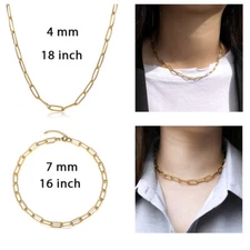 4mm/7mm Women Choker Necklace Gold Plated Stainless Steel Cable Rolo Chain 