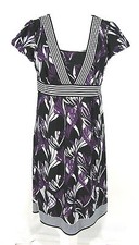 Ann Taylor Loft Dress Sz 8 Empire Waist Sheath Black Purple White 