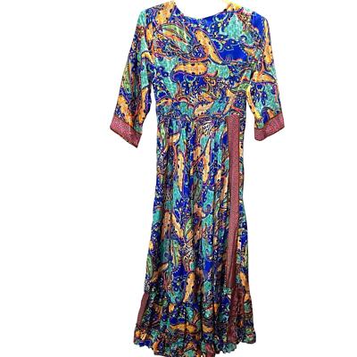 bright boho dress Boho Floral Ruffle Mini Dress  V-Neck Batwing Sleeve A-Line Dress