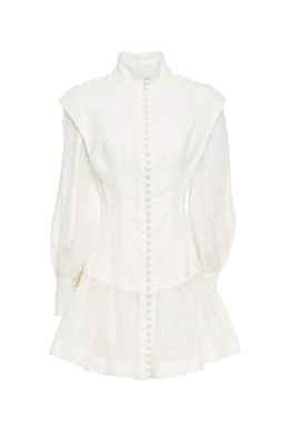 glassy long sleeve mini dress BNWOT ZIMMERMANN IVORY GLASSY LONG SLEEVE MINI DRESS - SIZE 1/6 US (RRP $1500)