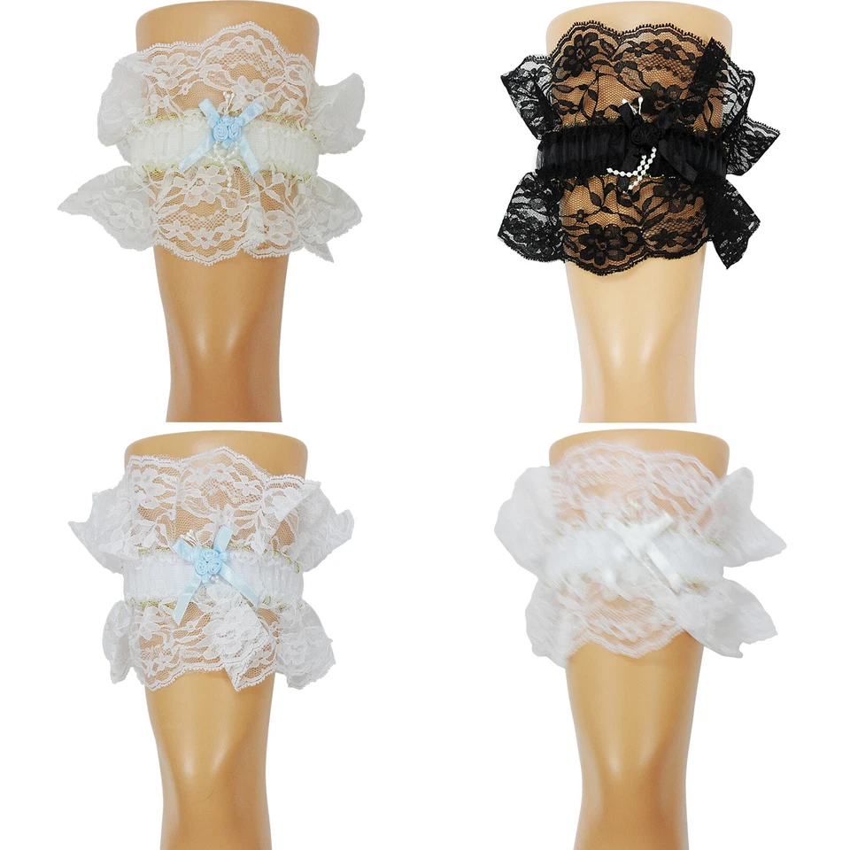 New Womens Ladies Pearl Lacey Garters Wedding Bridesmaid Bridal Hen Fancy Dress - Image 1 of 1