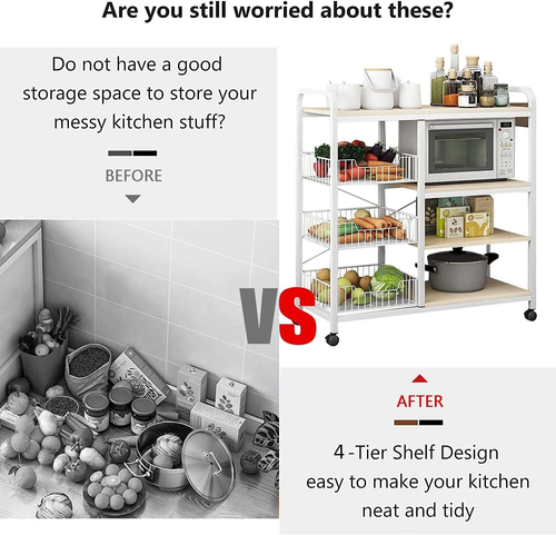 4-Tier Kitchen Storage Shelf with Baker'S Rack,Microwave Oven Stand, Vegetable B - Picture 4 of 7