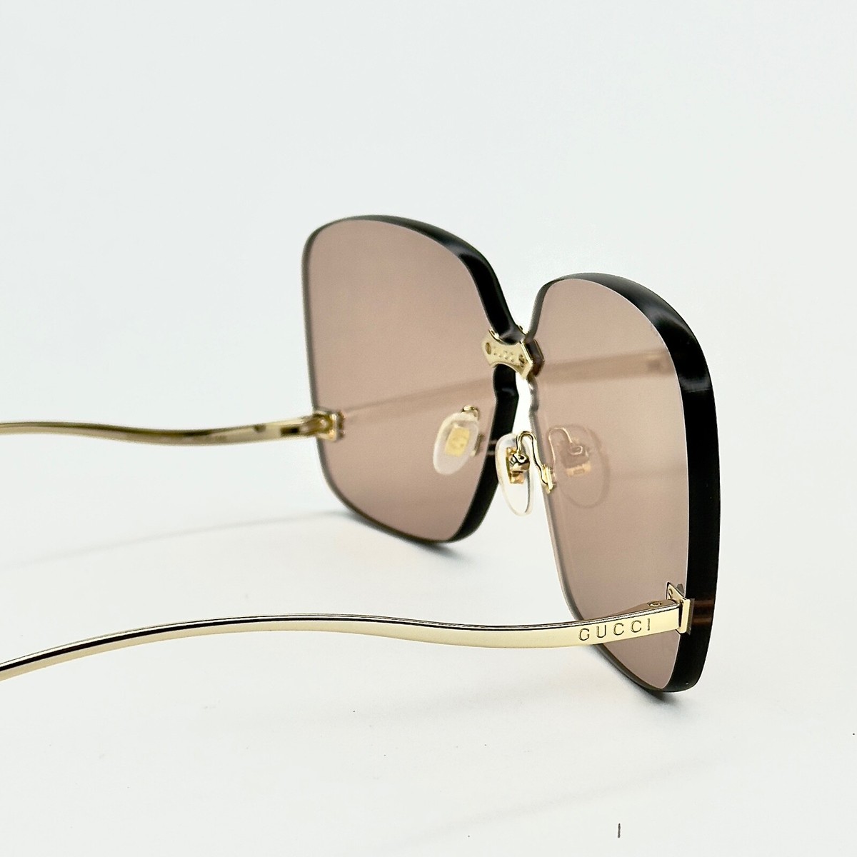 GUCCI 0352 Metal Gold Brown Oversized Rimless Sunglasses GG0352S