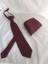 Wine Burgundy Polyester Boys/Teens Pre knotted tie-2.5" Hanky Set-Fits 6 Years 