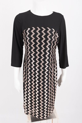 Chicos Womens Shift Dress 0 XS 4 Black Zig-Zag Chevron Stretch Lace Elegant NWT