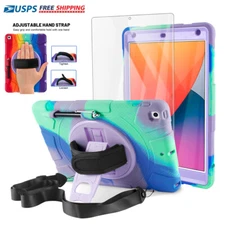 For iPad 9th 8th 7th 10.2 Case Rubber Heavy Duty Shockproof Stand Cover w/ Strap
