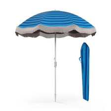 6.5 FT Beach Umbrella with Fringe Outdoor Tassel Umbrella with Push Button Tilt-