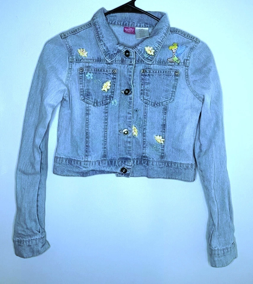 MARAVILLOSO MUNDO DE DISNEY Campanilla Niñas Talla S Chaqueta Denim Recortada Bordada Foto 3 de 4