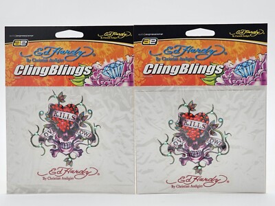 2 New Ed Hardy Skull Love Kills Slowly Cling Blings Rhinestone Decal Stickers