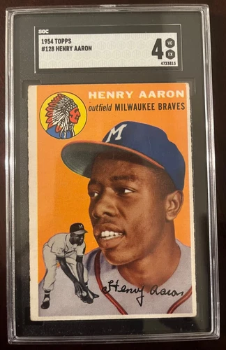 1954 Topps #128 Henry Hank Aaron Braves RC Rookie HOF SGC 4