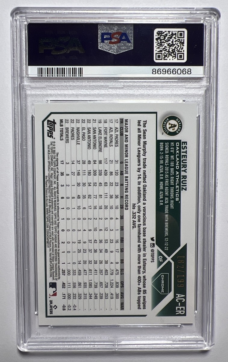 PSA9 AR 50枚 ② Topps Chrome Update Esteury Ruiz Rookie Auto Aqua Wave /199