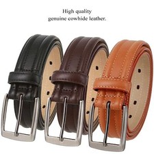 Genuine Leather Casual Smooth Leather Dress Belt 1-3/8" 35mm wide