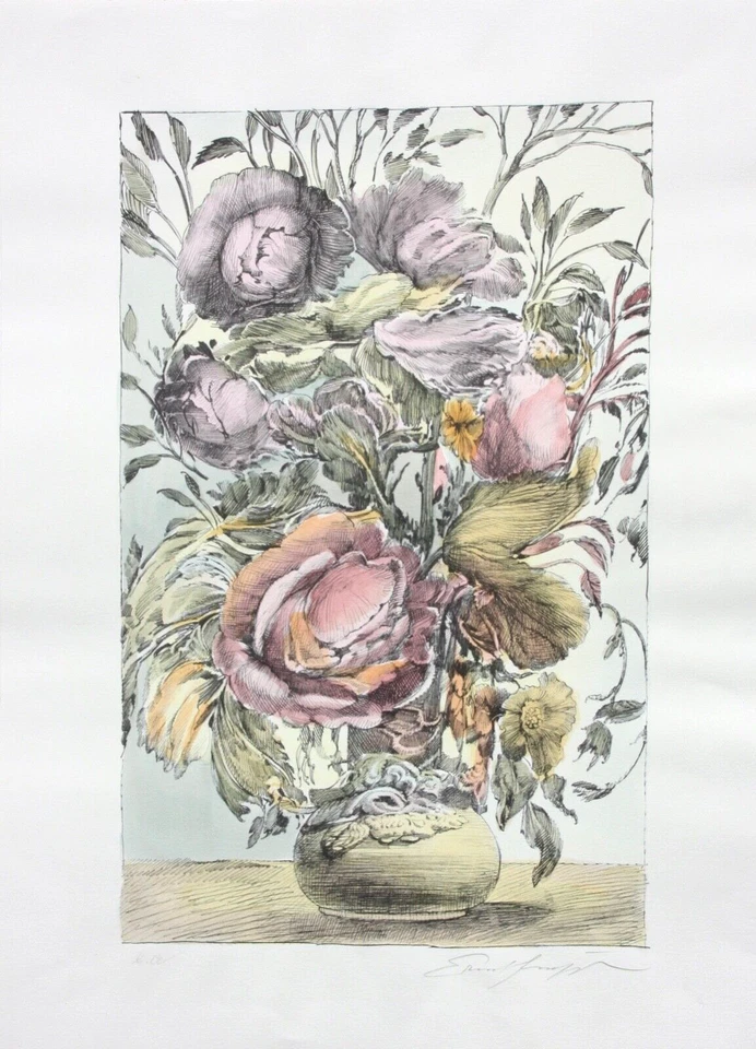 Ernst Fuchs (1930-2015), sign. Lithographie, handkol. "Flamboyanter Strauß" 1986 - Bild 2 von 4