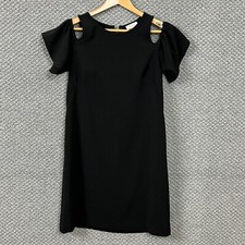 LOFT Outlet Mini Dress Women's Small Black Round Neck Cold Shoulder Back Zip 
