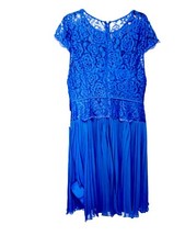 Adrianna Papell Blue Pleated Drop Waisted Lace Top LC Dress Size 16 Retail $170