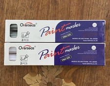 Overseas Permanent Paint Pens White and Silver Markers - 2 Packs of 2 Pens