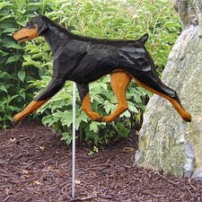 Doberman Pinscher Outdoor Garden Sign Hand Painted Figure Black/Tan Uncropped