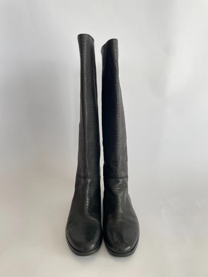 Botas altas Lanvin negras de cocodrilo con tacón de tornillo en relieve talla 41 Foto 2 de 4