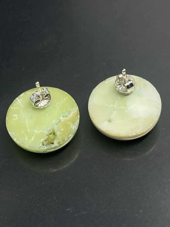 DTR Jay King Green Ish Serpentine Stone Round Button Stud 0.75” Earrings - Image 2 of 4