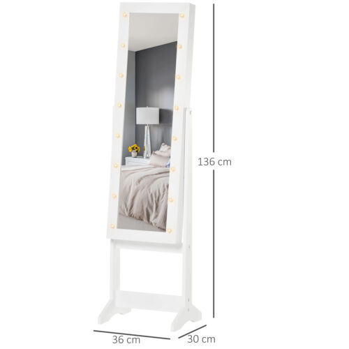 Full-Length Vanity Mirror Set LED Light Storage Cabinet Jewelry Cosmetic White - Picture 3 of 12