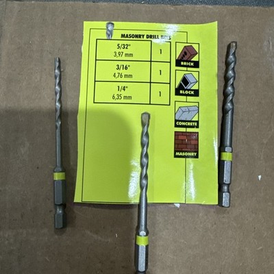 RYOBI IMPACT RATED MASONRY DRILL BIT SET (3-PIECE) Brick Block Concrete Masonry