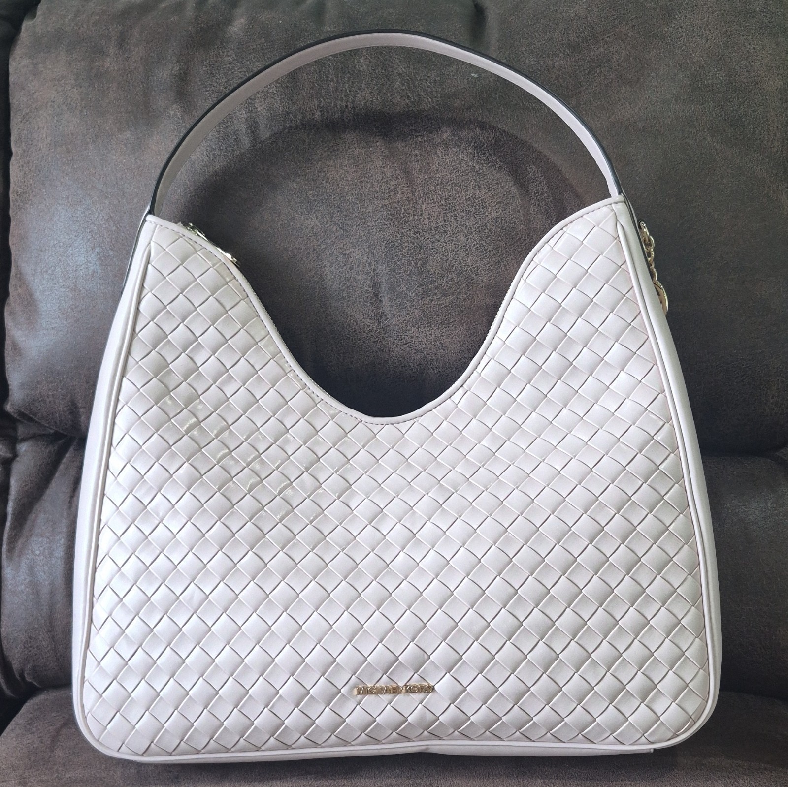 Michael Kors Outlet Nayla Medium Woven Shoulder Bag - Rose Poudre