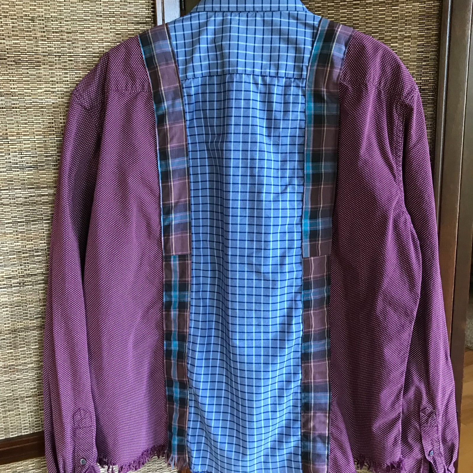 Upcycled Patchwork Button-Down Shirt: Boho Blue P… - image 12