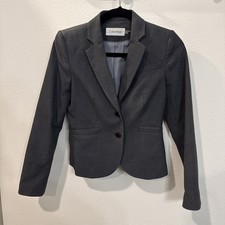 Calvin Klein Womens Gray Business Two-Button Blazer Jacket Petites 6P Authentic