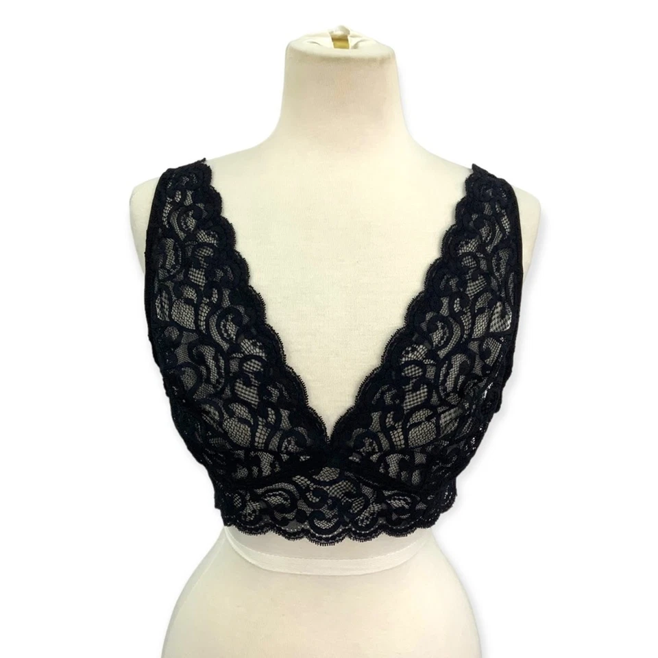 Lily of France Sheer Black Floral Lace Plunge Bralette Size XL - Image 2 of 4